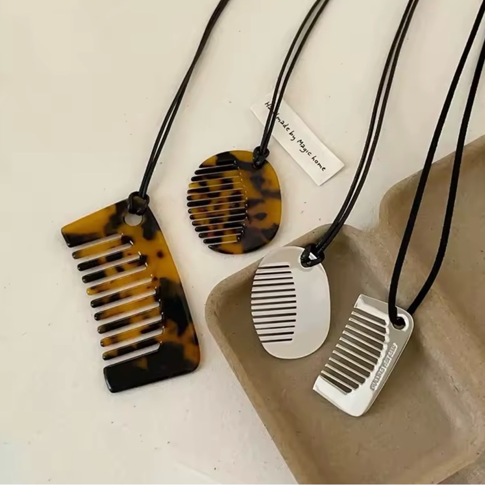 Stylish Tortoise Shell and Silver Comb Necklaces